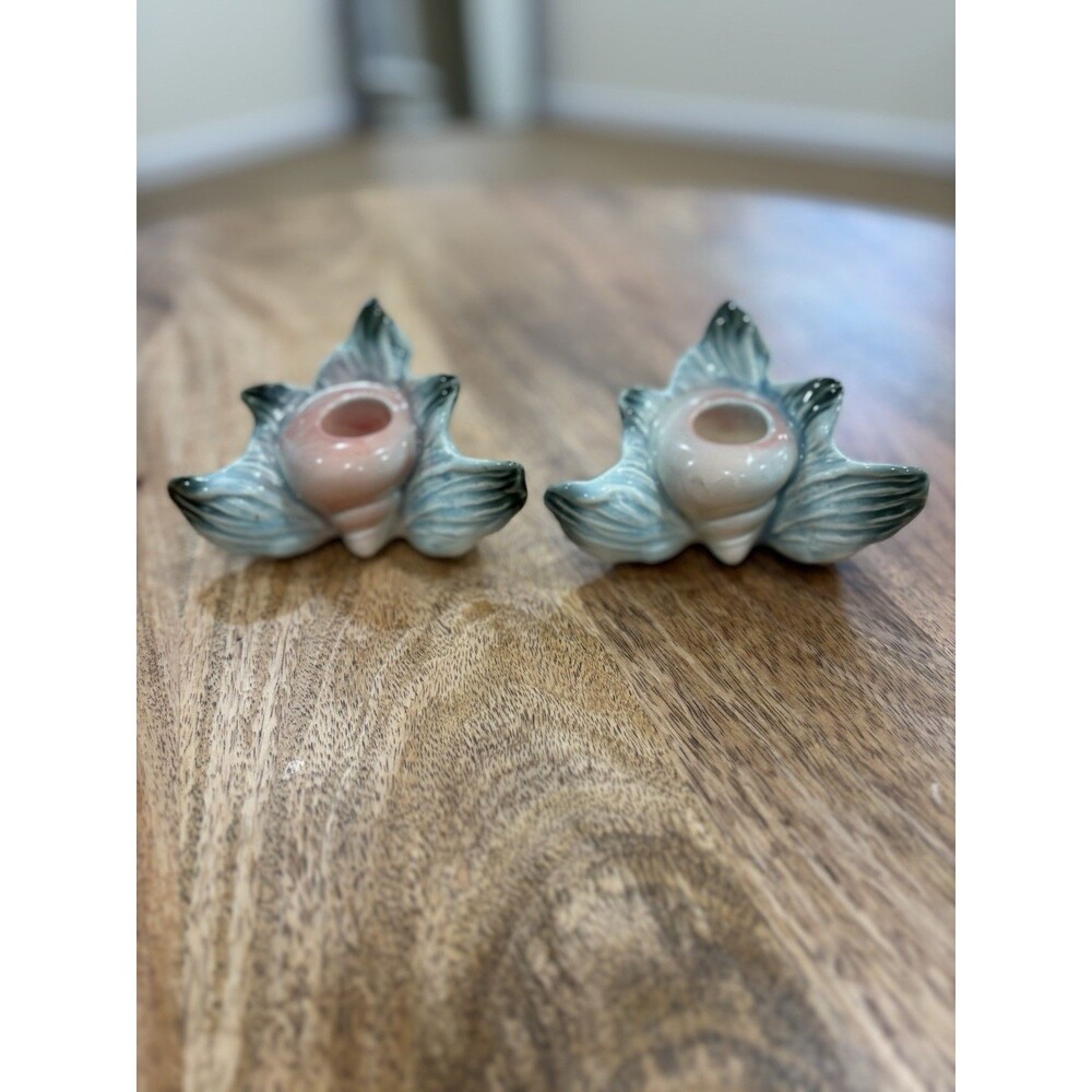 Set of 2 HULL ART POTTERY EBB TIDE SEA SHELL CANDLE HOLDERS